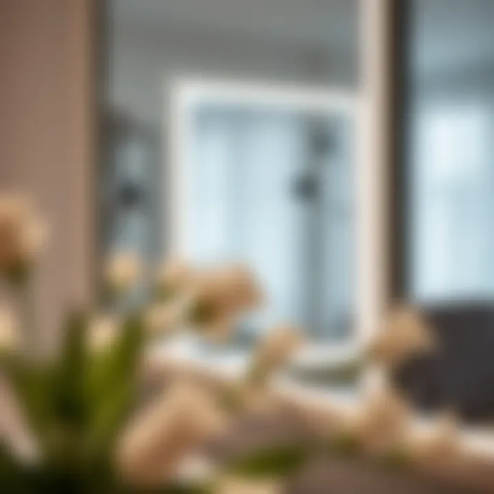 A close-up of a technical detail of an illuminated mirror design