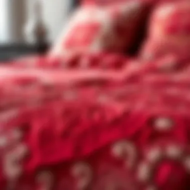 The Artistry of Patterns in Red Coverlets Close-up of intricate patterns and textures on a red coverlet.