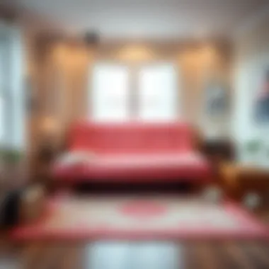 Cozy pink futon in a bedroom setting