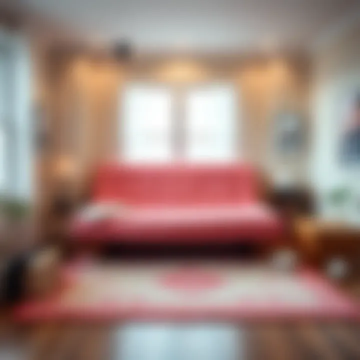 Cozy pink futon in a bedroom setting
