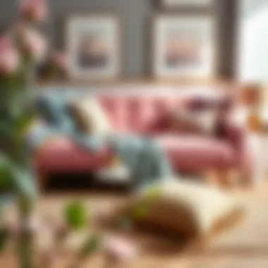 Chic Styling of Pink Futon with Accessories Pink futon styled with decorative pillows and throws