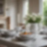 Elegant white stoneware dinner set arranged on a dining table