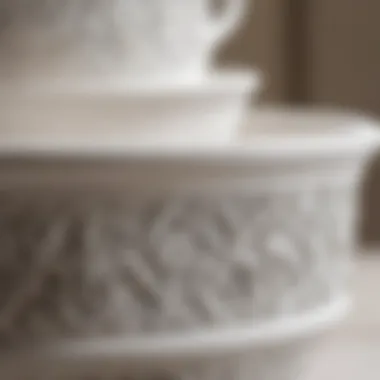 Close-up of white stoneware showcasing intricate craftsmanship