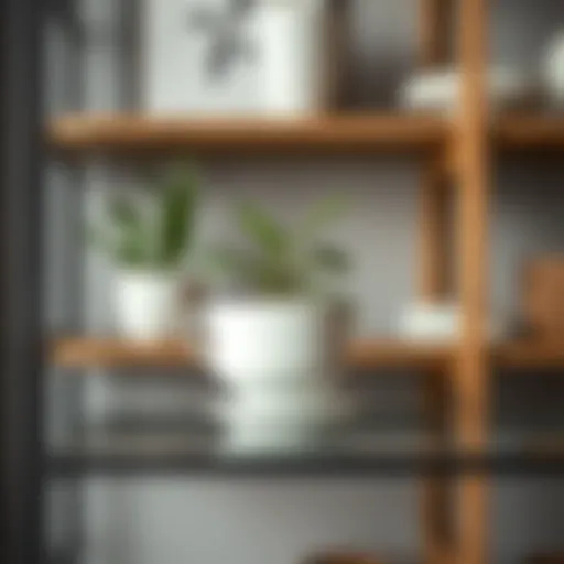 Elegant 8-inch ceramic pot with saucer on a stylish shelf