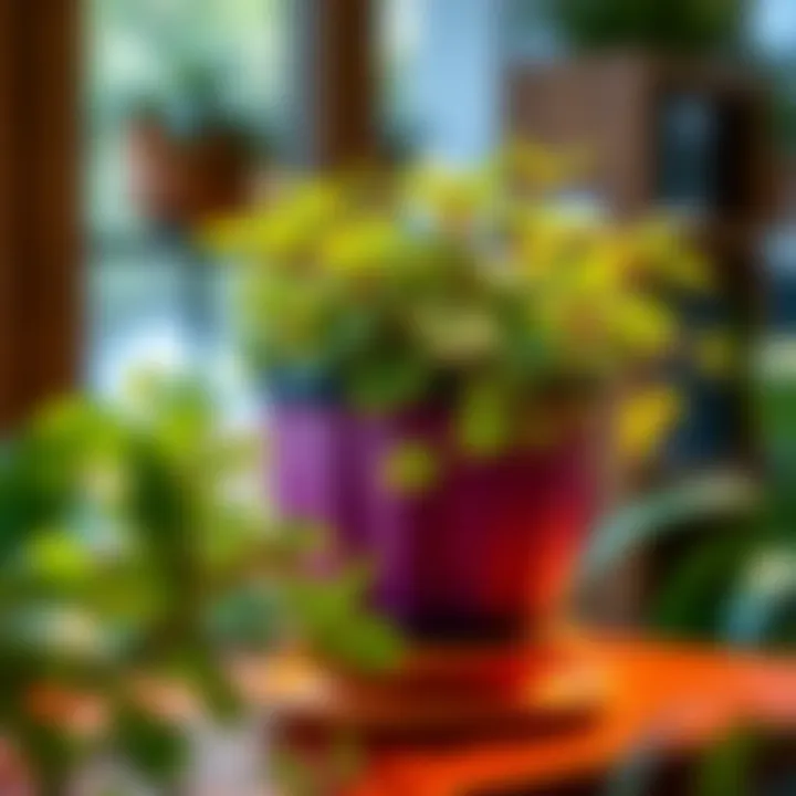 Vibrant Plant Showcase A vibrant 8-inch pot with saucer showcasing lush green plants