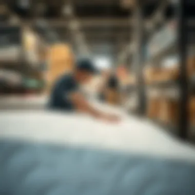 Person selecting a memory foam topper in a store