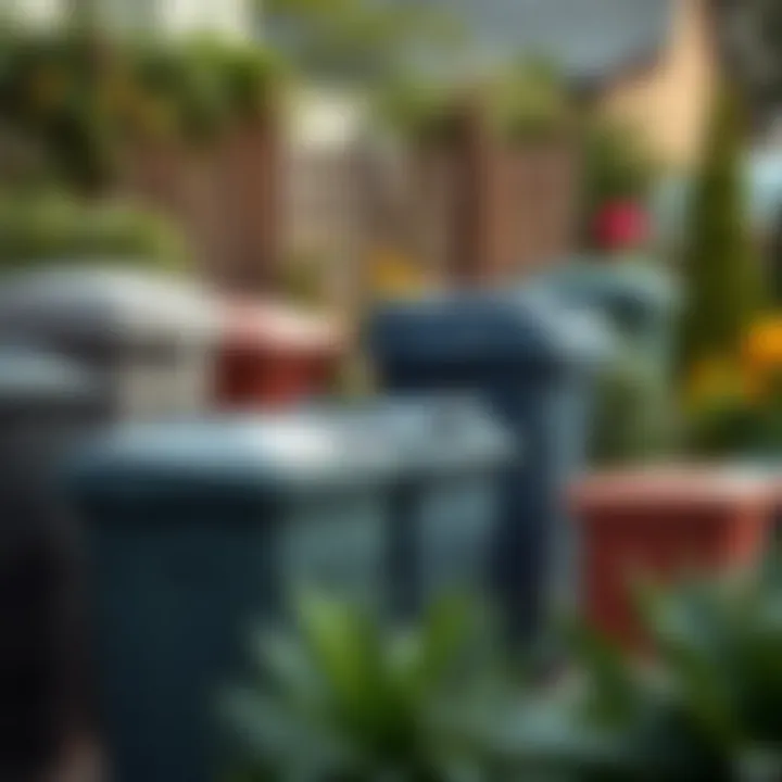 Variety of Outdoor Trash Bins in a Garden Variety of outdoor trash bins displayed in a garden