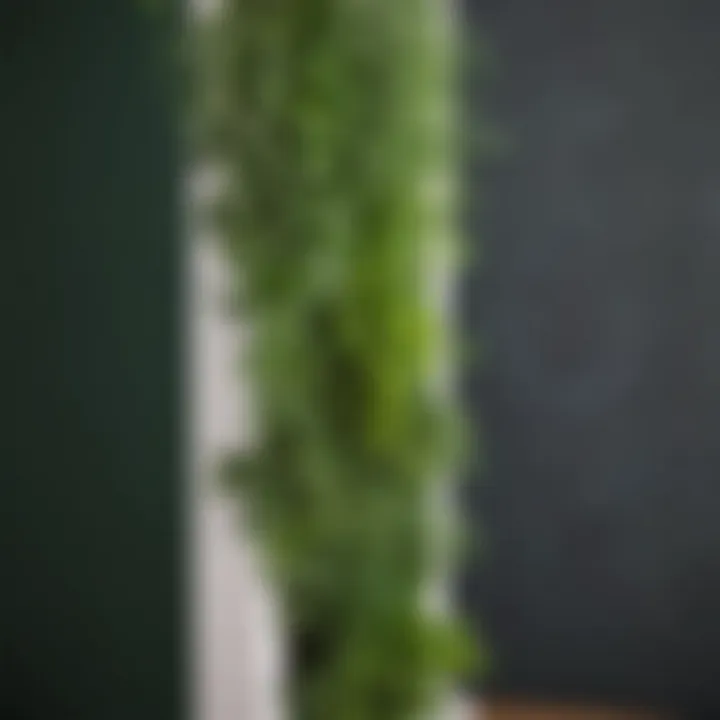 Close-up of a vertical planter with herbs growing in it.